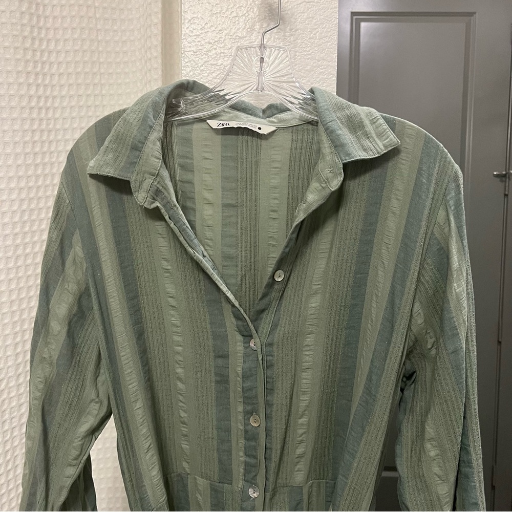 Zara women’s button up wrap dress size S green striped - Picture 4 of 11